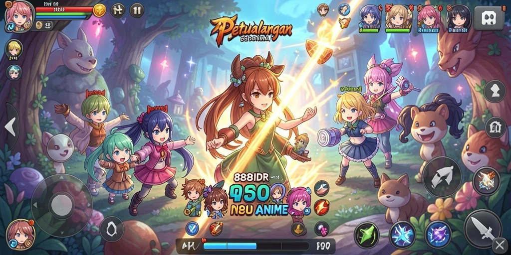 Screenshot menunjukkan karakter anime terpopuler dalam aksi gameplay.