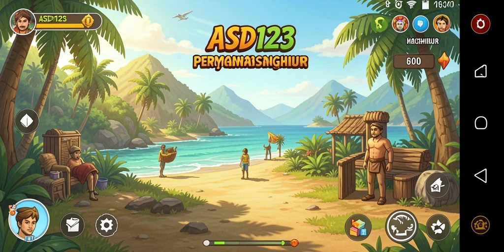 Tangkapan layar utama menunjukkan gameplay seru ASD123 dengan karakter unik.