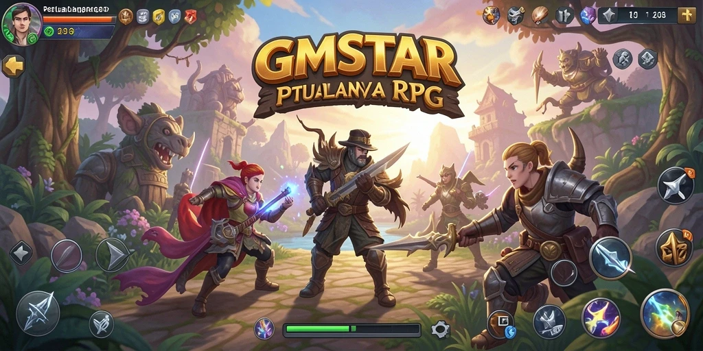 Screenshot menunjukkan gameplay menarik dengan karakter dan monster dalam pertempuran.