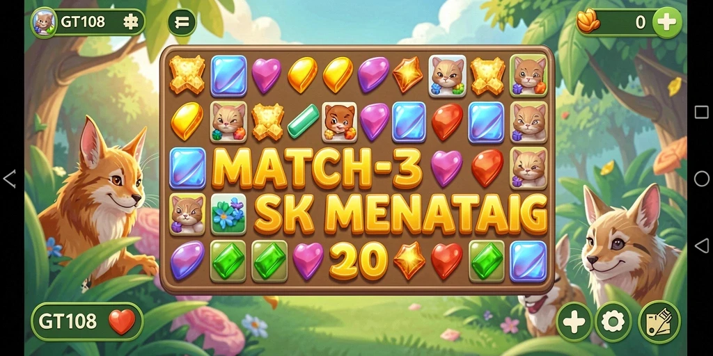 Tampilan gameplay GT108 dengan elemen Match-3 yang memukau.