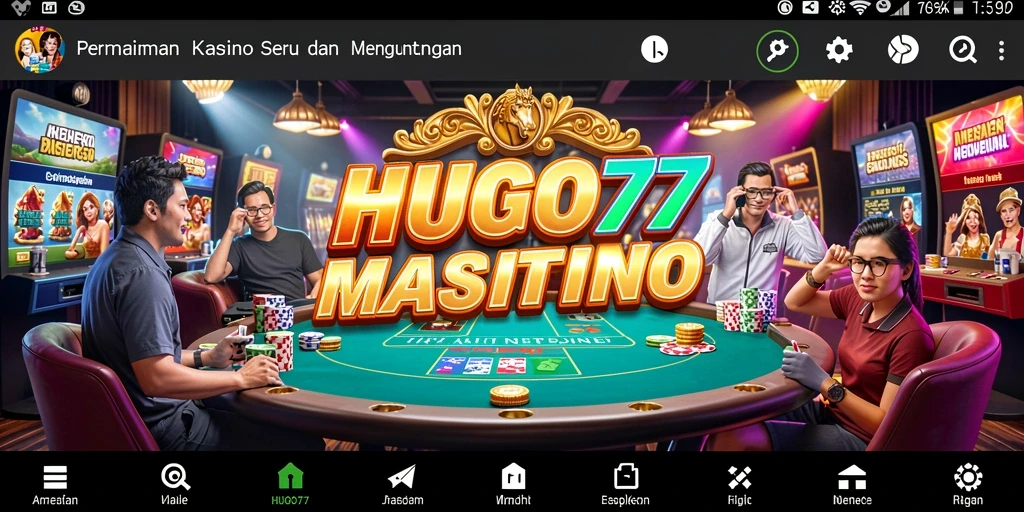 Tampilan utama HUGO77 menampilkan gameplay Kasino yang menarik dan interaktif.