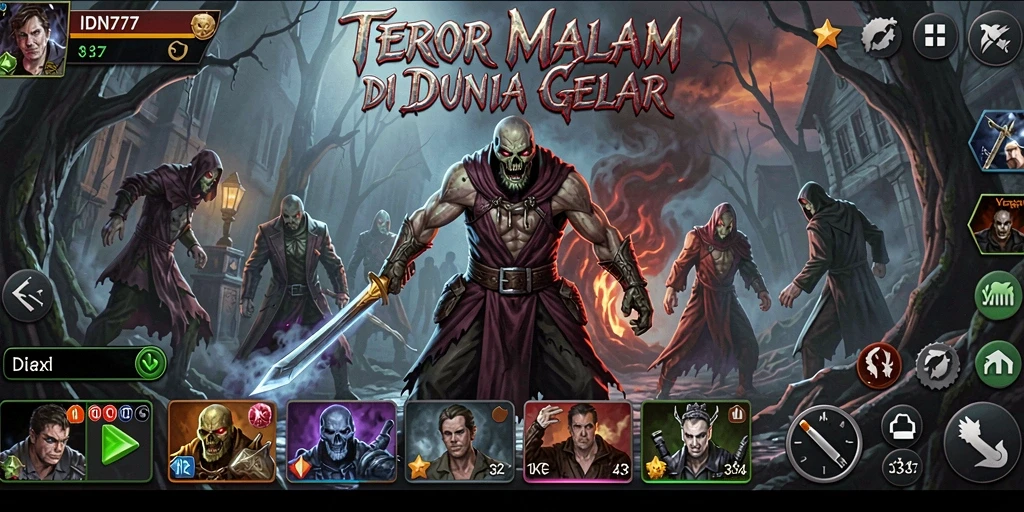 Tampilan gameplay menegangkan dari IDN777 dengan kegelapan dan makhluk menyeramkan.
