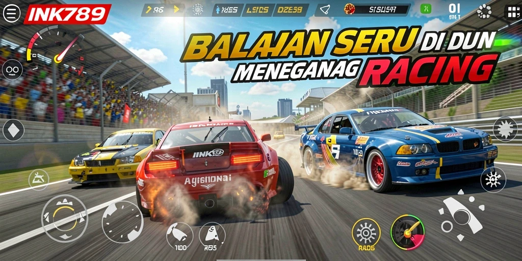 Tangkapan layar dari gameplay balapan yang mendebarkan di INK789.