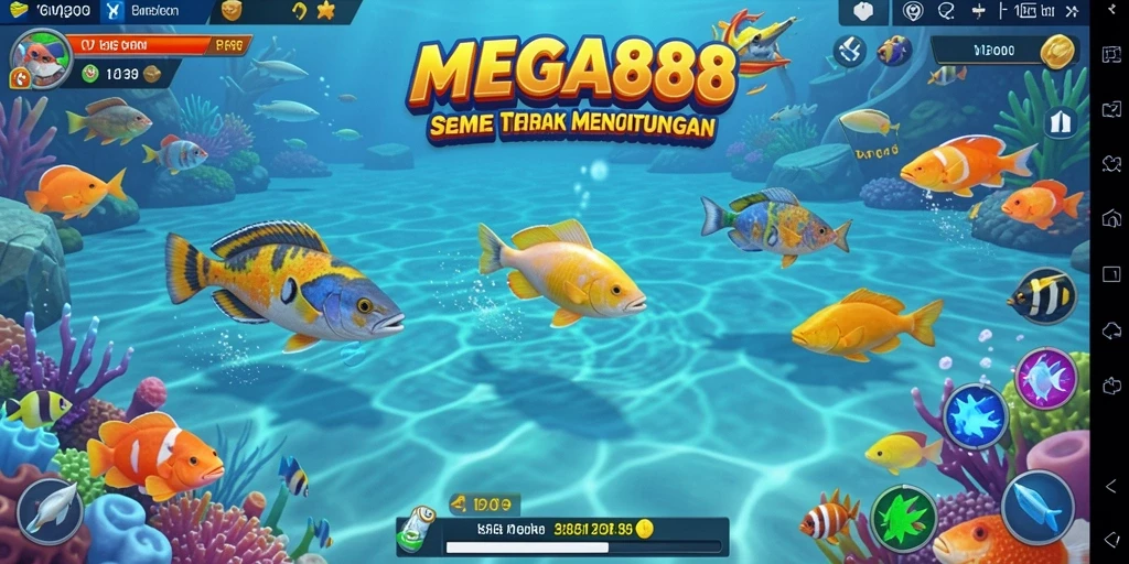Screenshot gameplay MEGA888 yang menampilkan momen seru menangkap ikan.