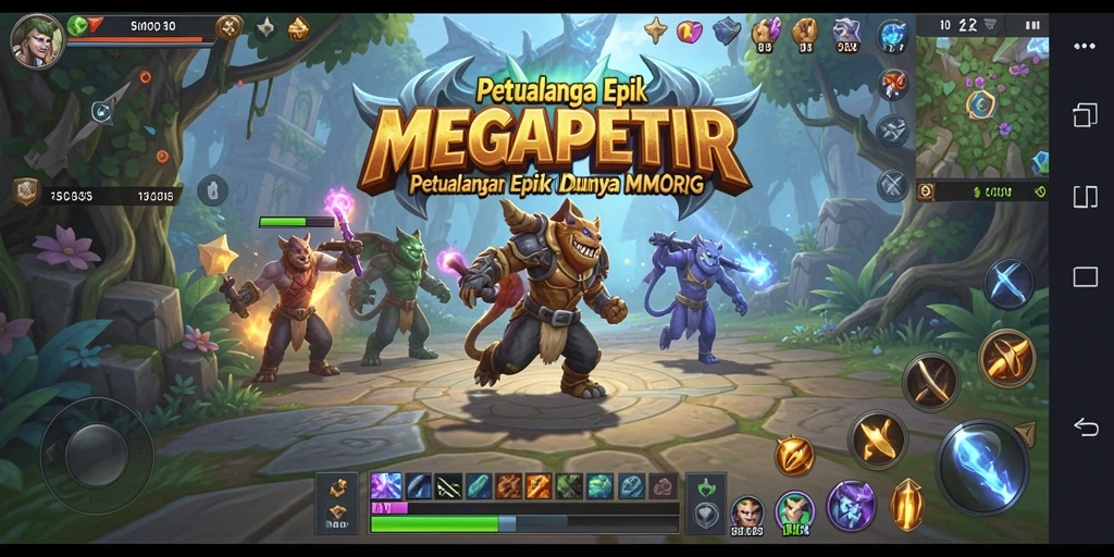 Tampilan gameplay MEGAPETIR yang penuh aksi dan petualangan.