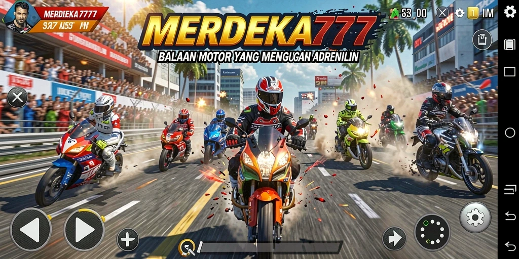 Screenshot MERDEKA777 menampilkan balapan motor yang mendebarkan dan grafis yang memukau.