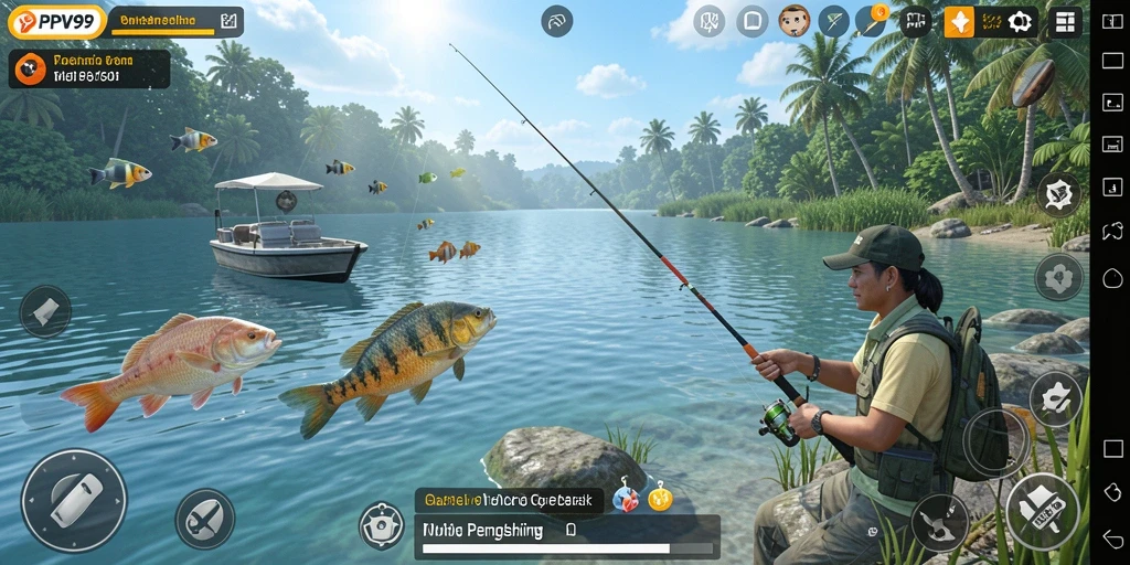 Screenshot gameplay PPV99 menunjukkan pengalaman memancing yang mendebarkan.