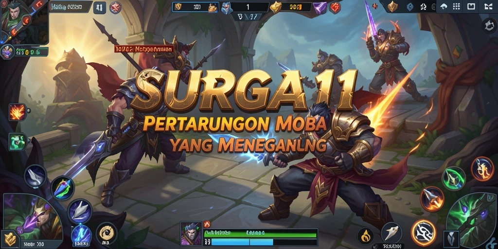 Tampilan gameplay menegangkan di arena SURGA11 dengan karakter-karakter yang memukau.